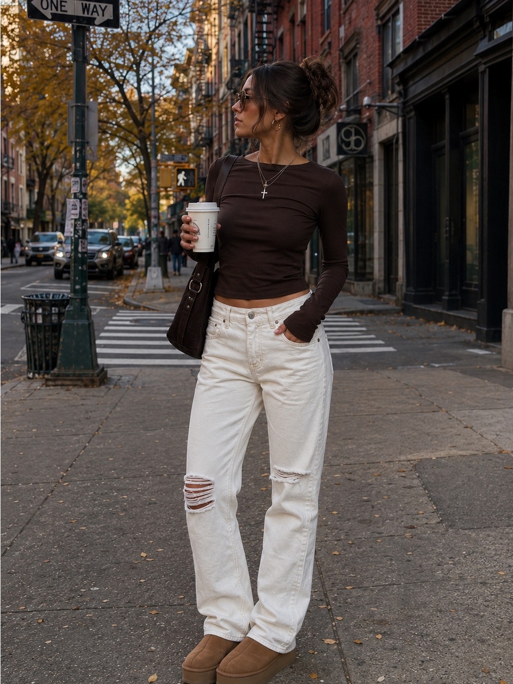 Aeropostale Women's Off-White Straight Leg Jeans with Knee Rips